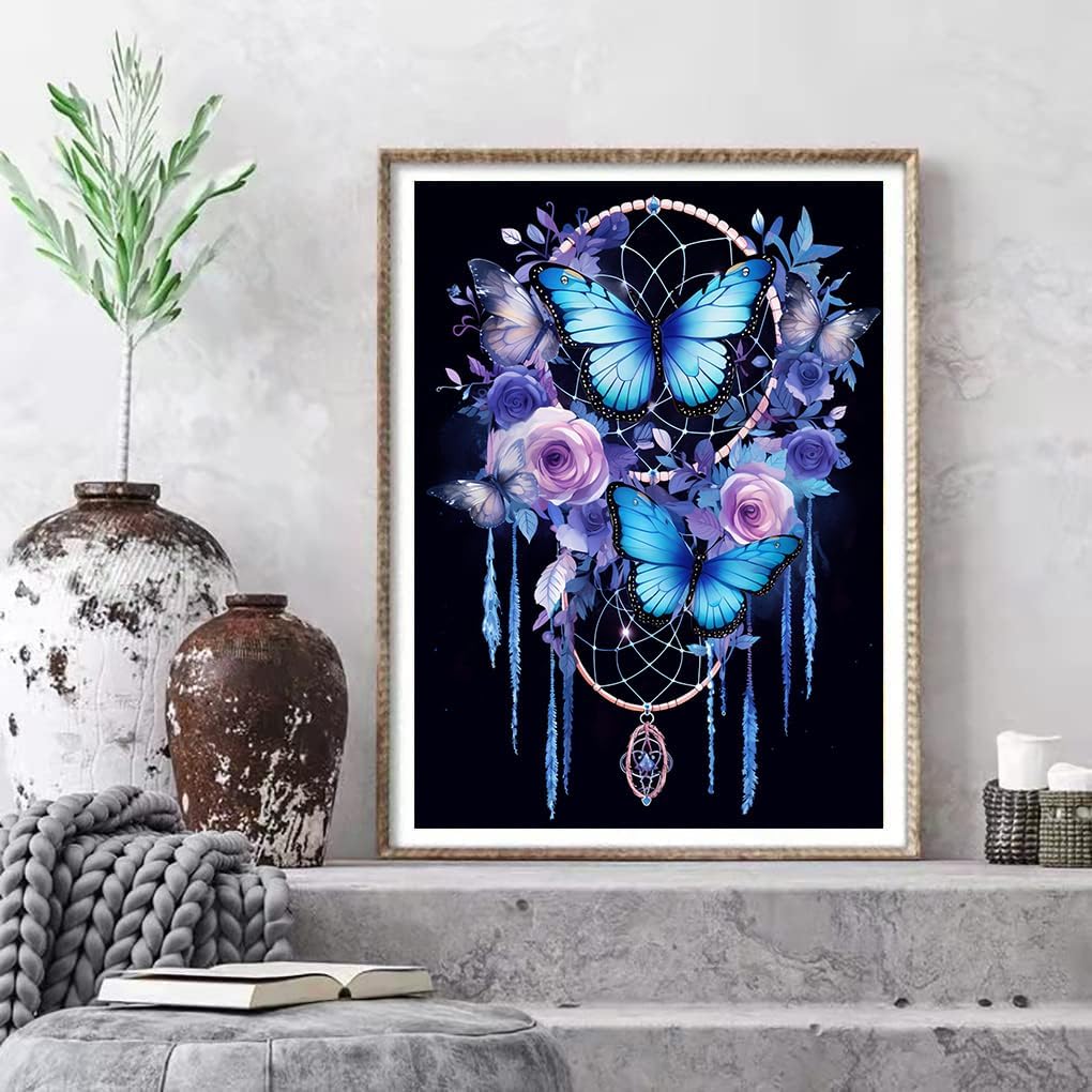 Dream Catcher 5D Diamond Art Kits – Butterfly Diamond Painting for Adults Beginners, DIY Full Round Drill Gem Art, Home Wall Decor 12 x 16 Inch