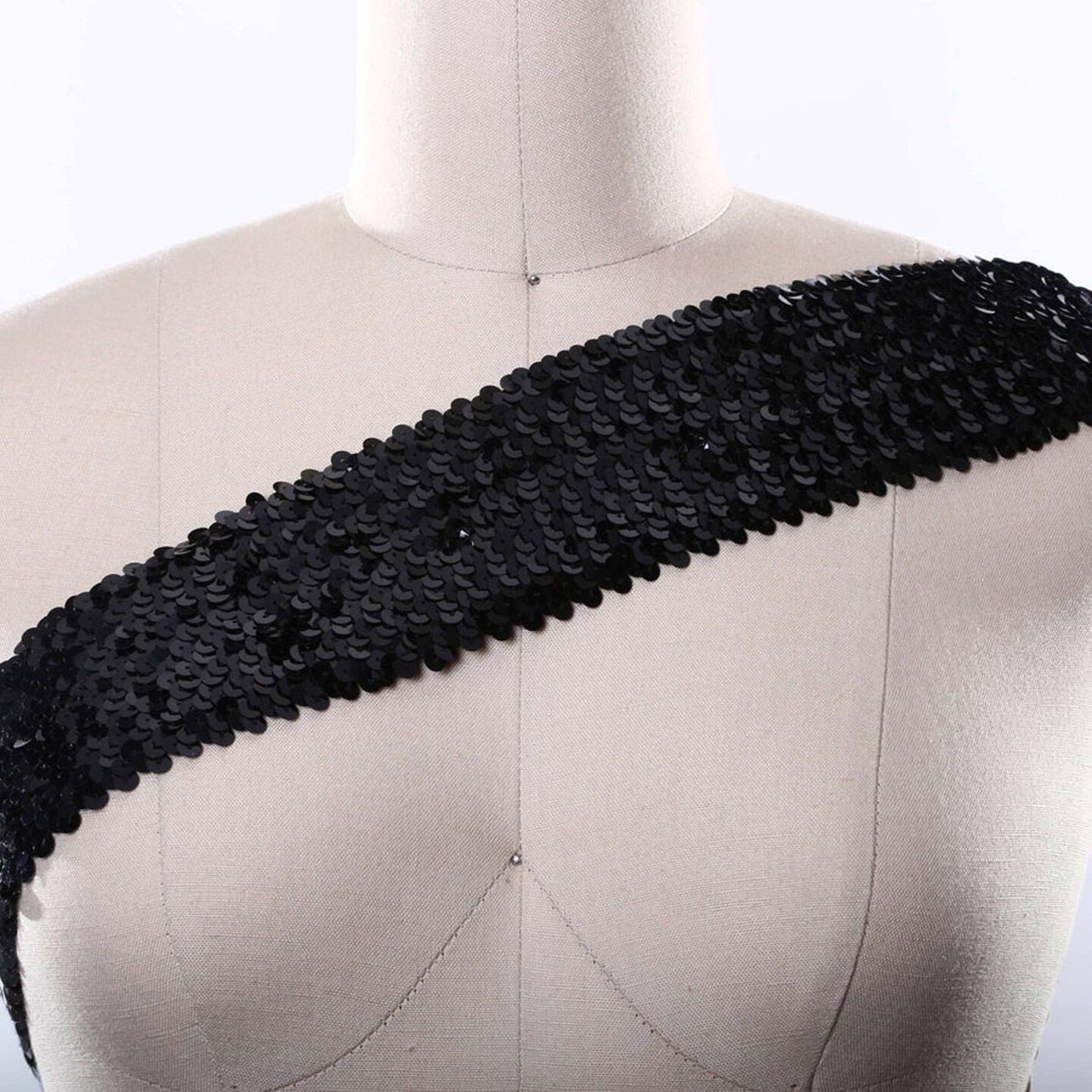 1 Yard Black Stretch Sequin Trim 3/4" Wide Elastic Sparkle Ribbon for Costumes, Crafts & Accessories