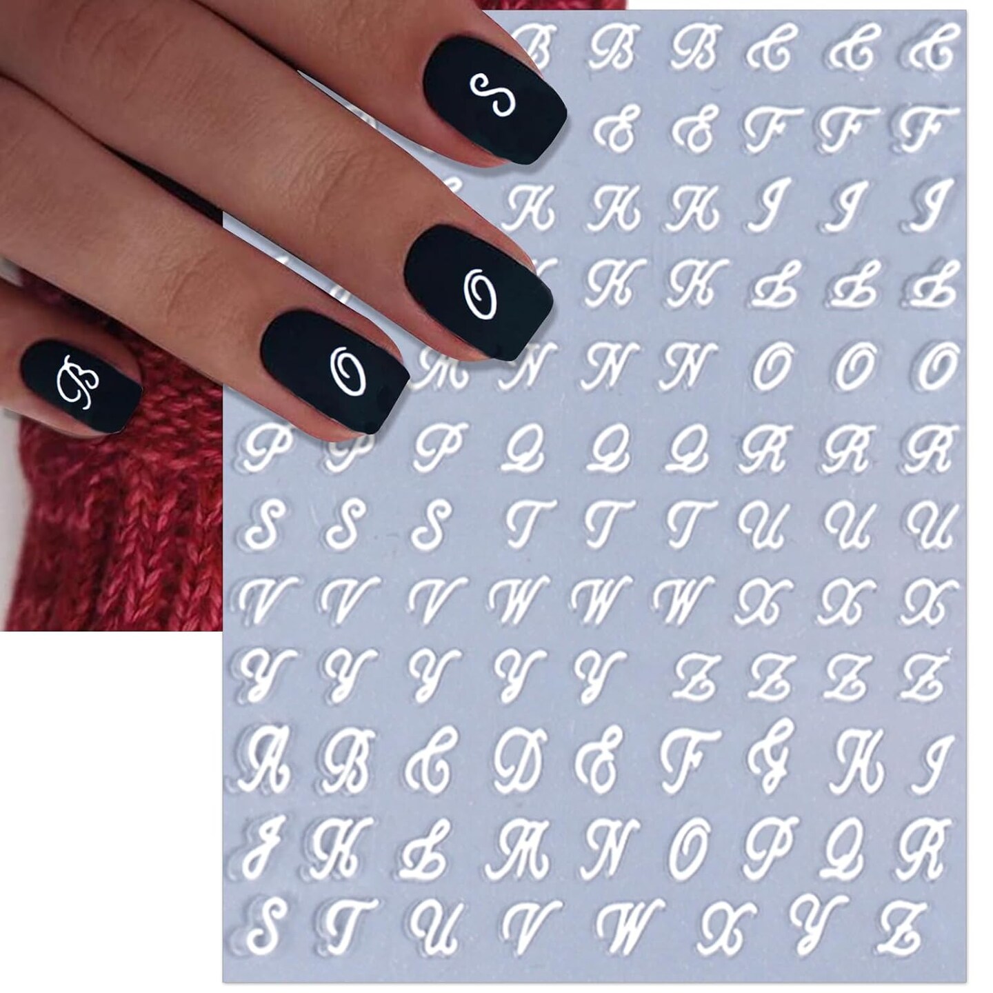 10 Sheets Old English Letter Nail Art Stickers, 3D Handwritten Alphabet Nail Decals for Acrylic Nails, Colorful Self-Adhesive Initial Nail Charms for DIY Manicures