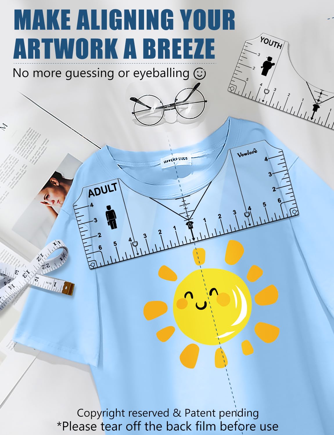 Tshirt Ruler Guide Vinyl Alignment, Shirt Measurement Tool Placement Center Desgins