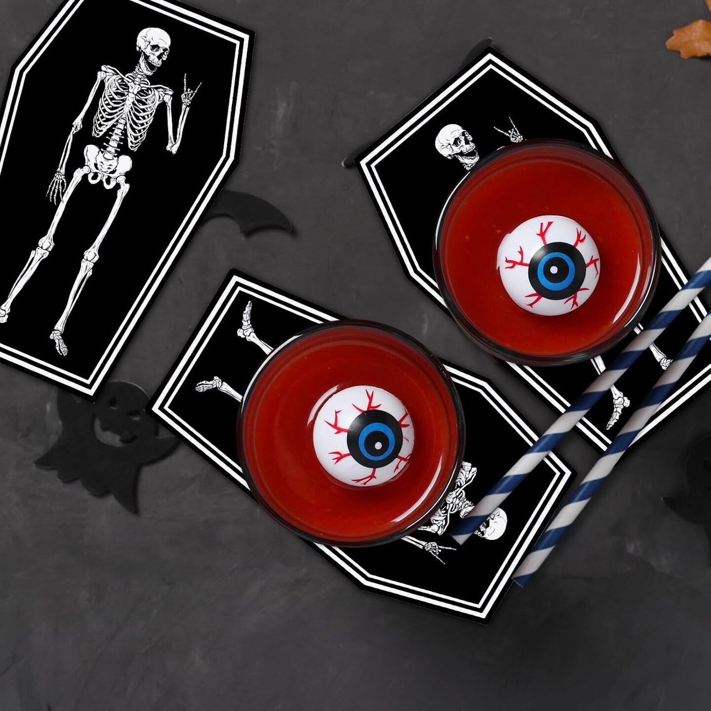 6Pcs Halloween Skeleton Coasters Spooky Coffin Shaped Drink
