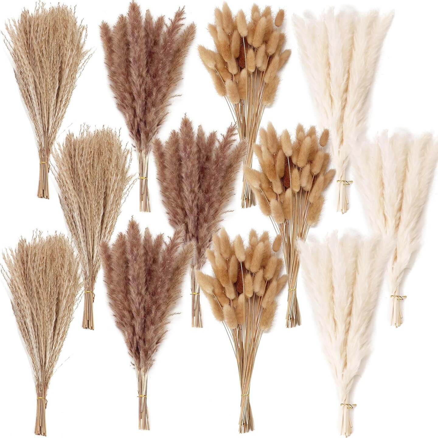 300PCS Dried Flower Bouquet – Pampas Grass & Mixed Stems for Boho Home & Wedding Decor