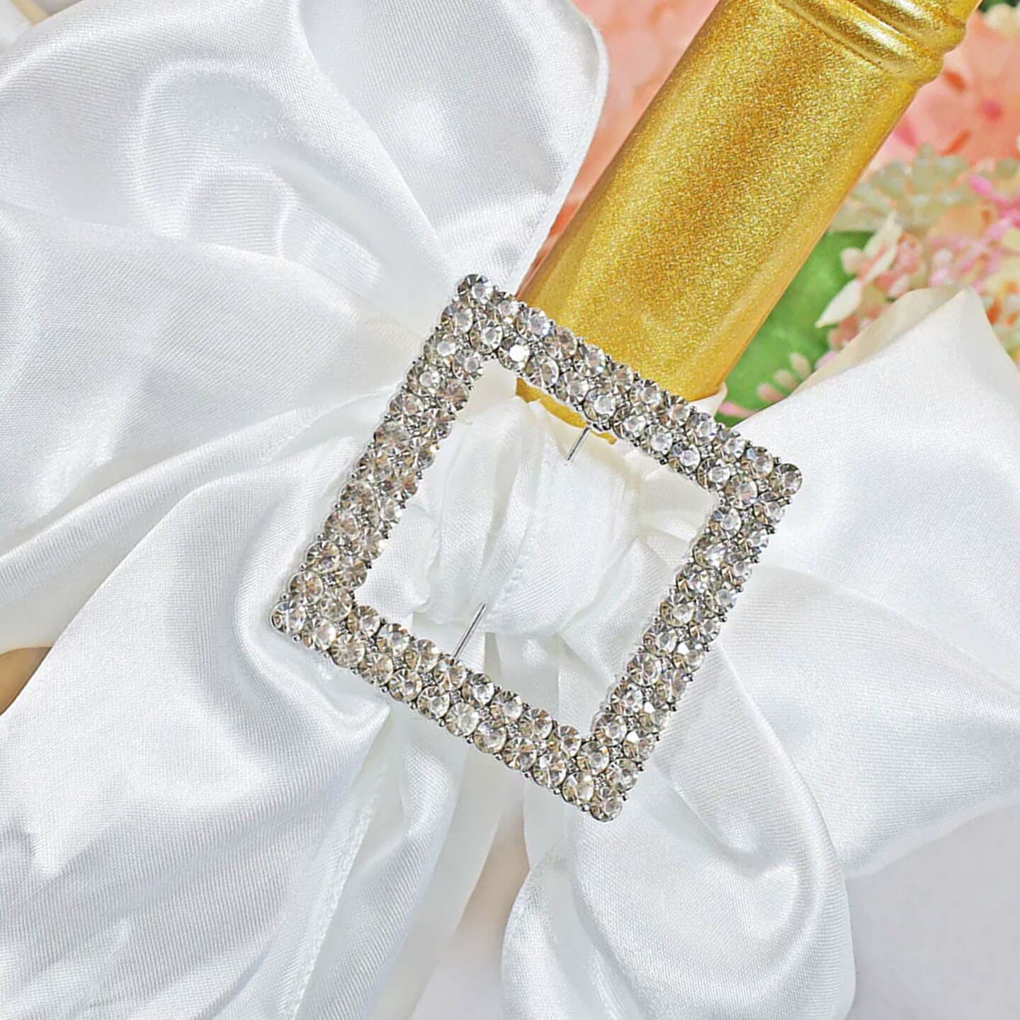 Square Rhinestone Chair Sash Buckle for Wedding Decor 2 Inch Width