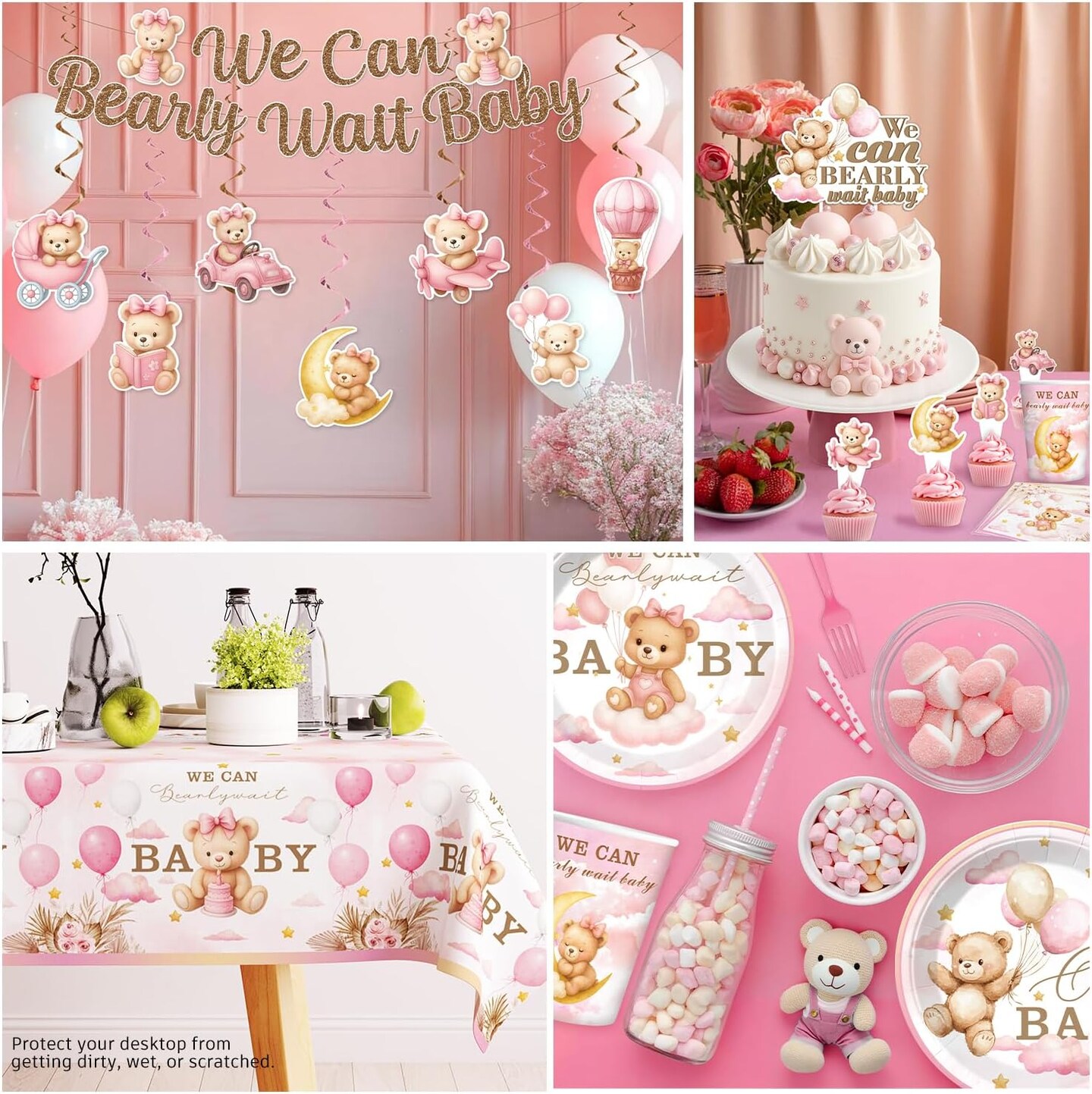 152 PCS We Can Bearly Wait Baby Shower Decorations Girl (Pink)