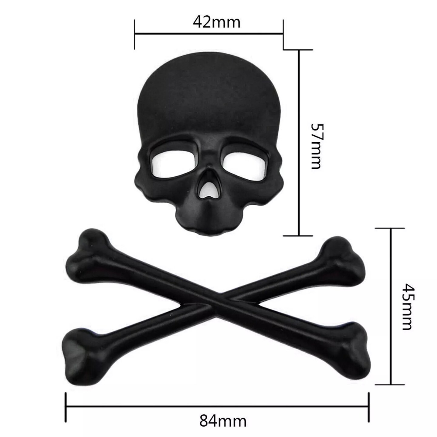 Matte Black 3D Crossbones Skull Sticker Skeleton Emblem Decal