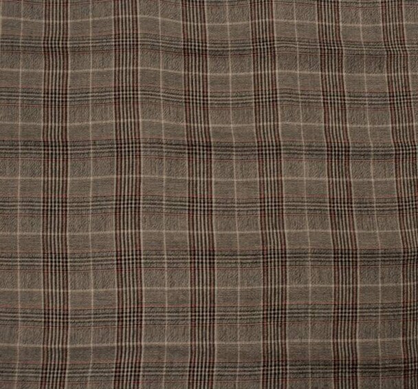 1 Yard Taupe Black Rayon Yarn Dyed Plaid Fabric, 50/51&#x22; Wide, Lightweight Apparel Material