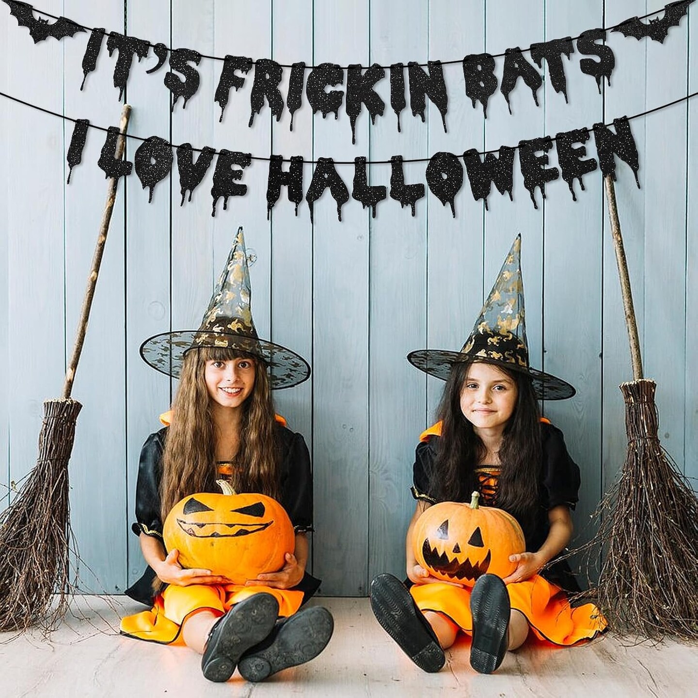 Black Glitter It&#x27;s Frickin Bats I Love Halloween Banner