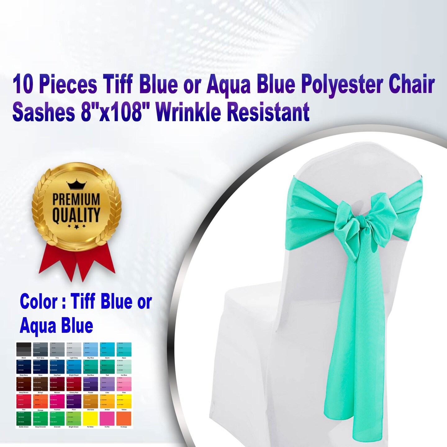 10 Pieces Tiff Blue or Aqua Blue Polyester Chair Sashes 8