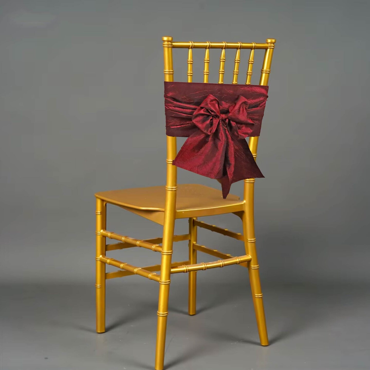 10 Pieces Burgundy Crushed Taffeta Chair Bands, 9.5"x108" Elegant Event Decorations