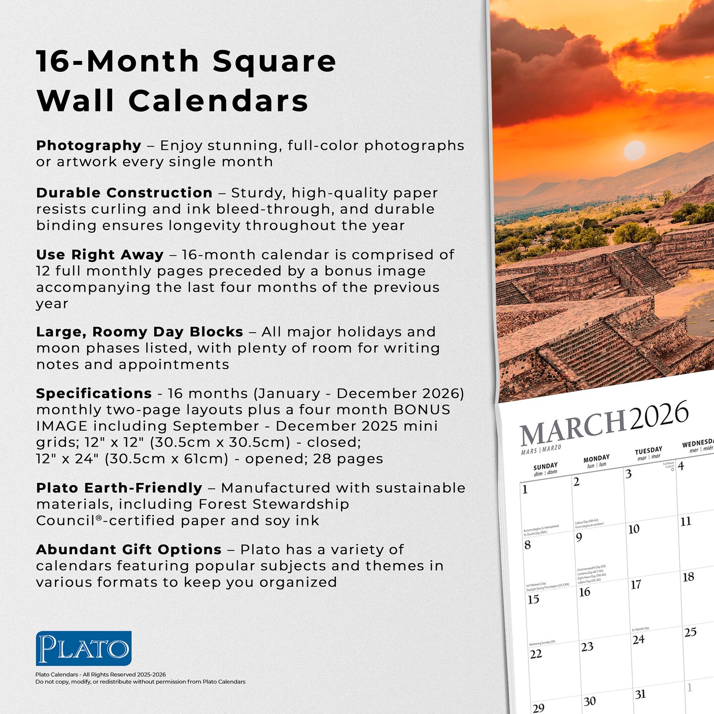 Magic Places | 2026 12 x 24 Inch (Hanging) Monthly Square Wall Calendar | Foil Stamped Cover
