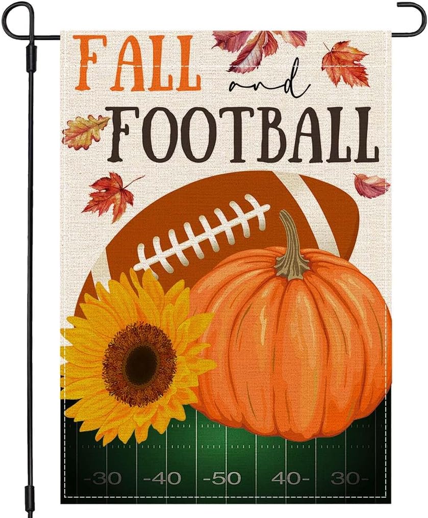 Fall Football Garden Flag 12x18 Inch Double Sided Pumpkin Outdoor Fall