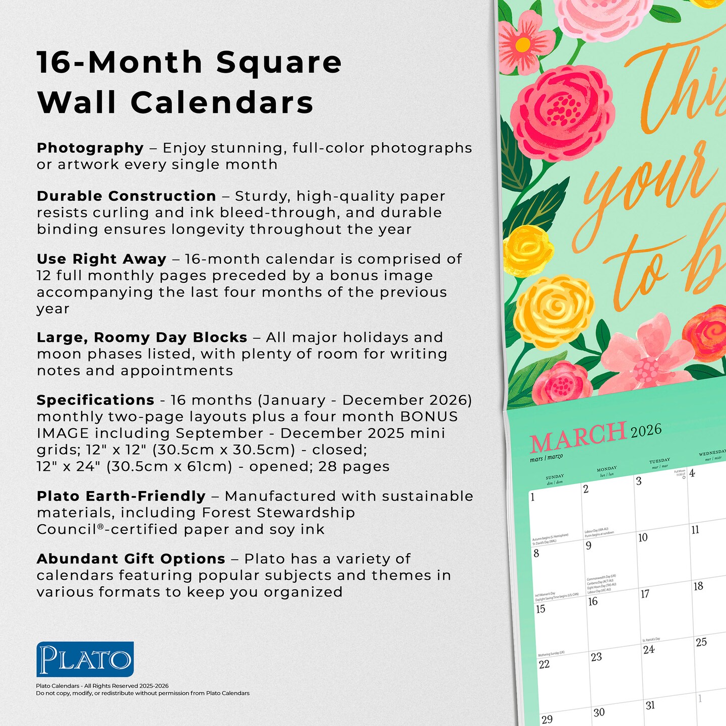 Bonnie Marcus OFFICIAL | 2026 12 x 24 Inch (Hanging) Monthly Square Wall Calendar | Foil Stamped Cover