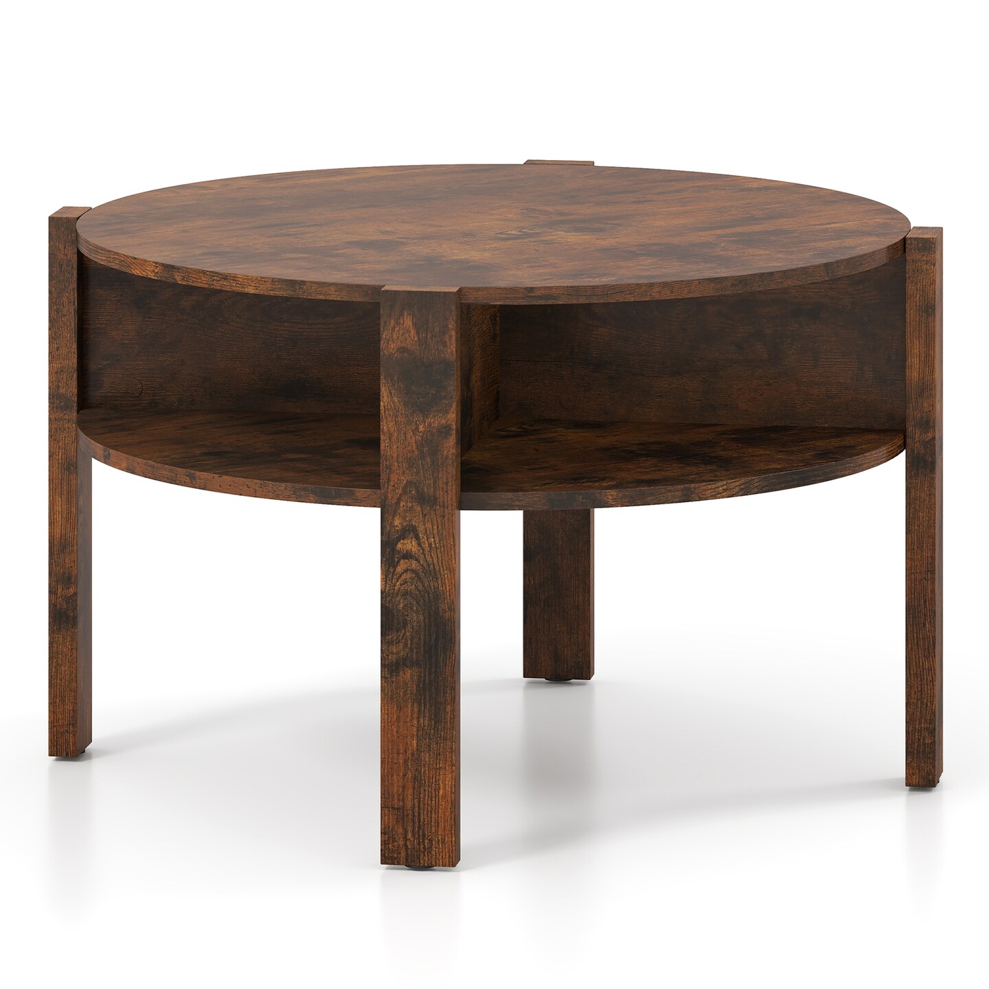 29.5 Inch Round Coffee Table with Storage Shelves for Small Living Spaces