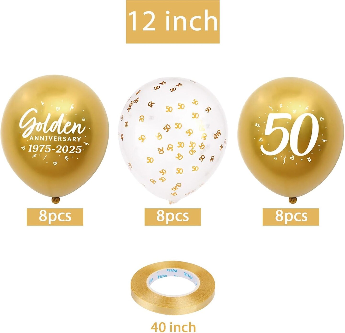 24pcs 50th Anniversary Decorations Balloons Gold 50th Wedding Anniversary