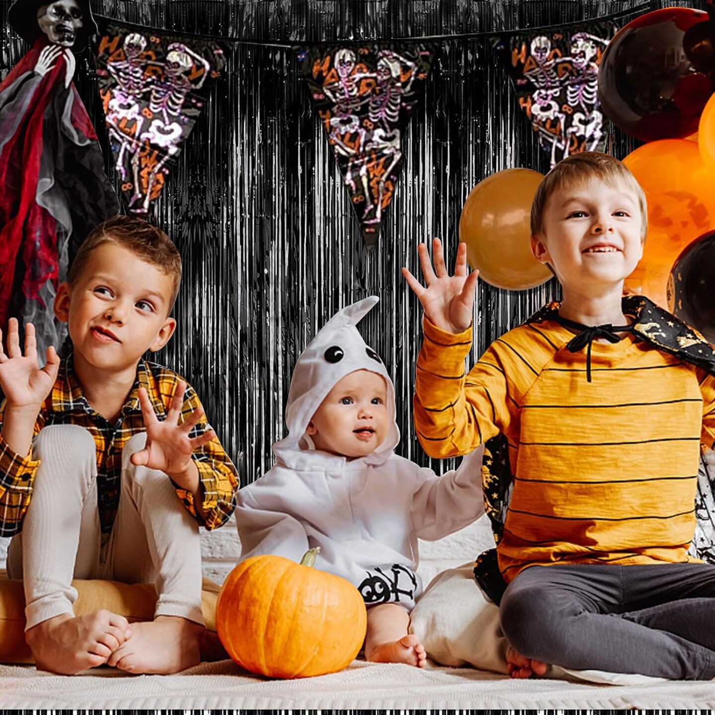 2 Pack Black Party Streamers Backdrop Tinsel Foil Fringe Curtains (Black) 39.4"W x 78.7"L (Pack of 2)