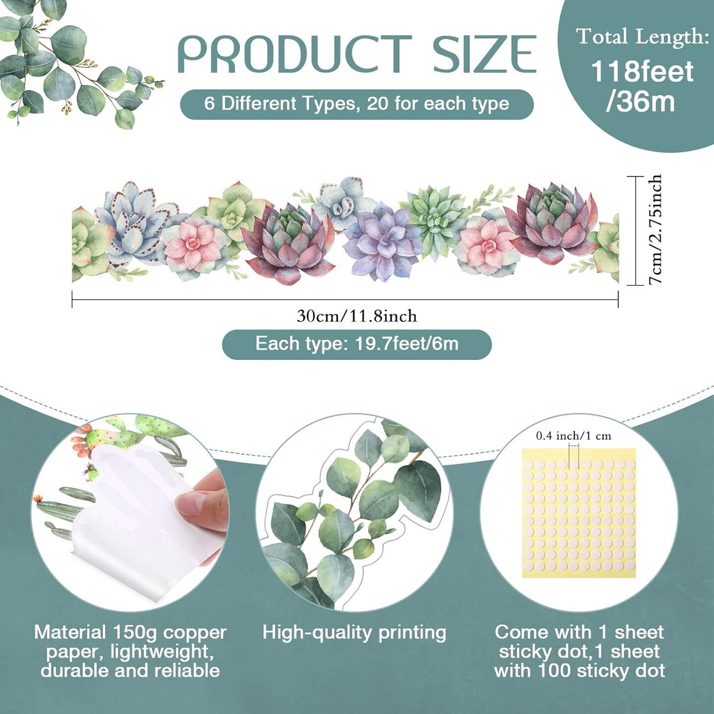 Borders for Bulletin Board, 118 ft Green Eucalyptus Bulletin Board Boarders