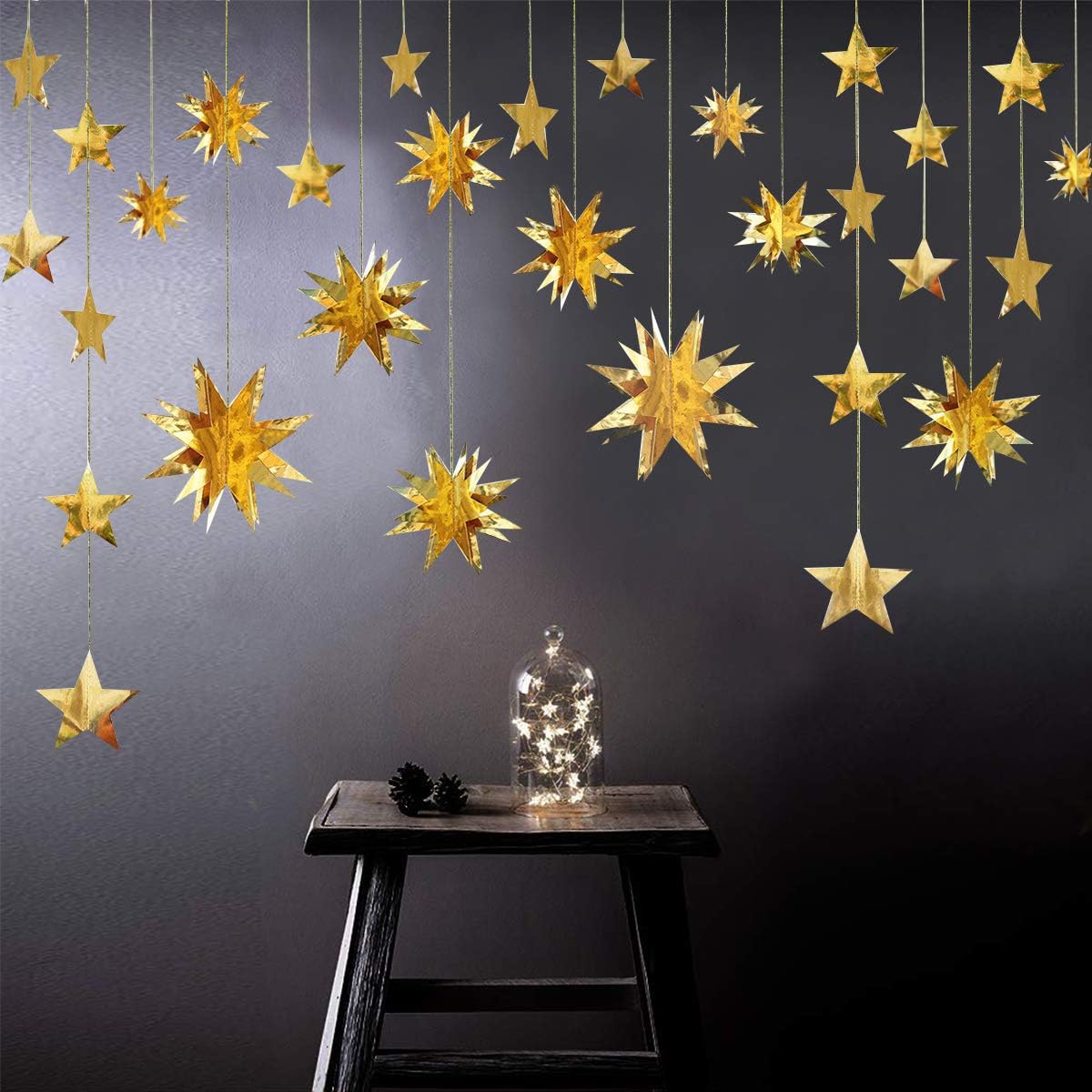 Gold Party Decorations Star Garlands Streamer Gold 3D Stars Metallic Paper (Gold) 314.4 Inches