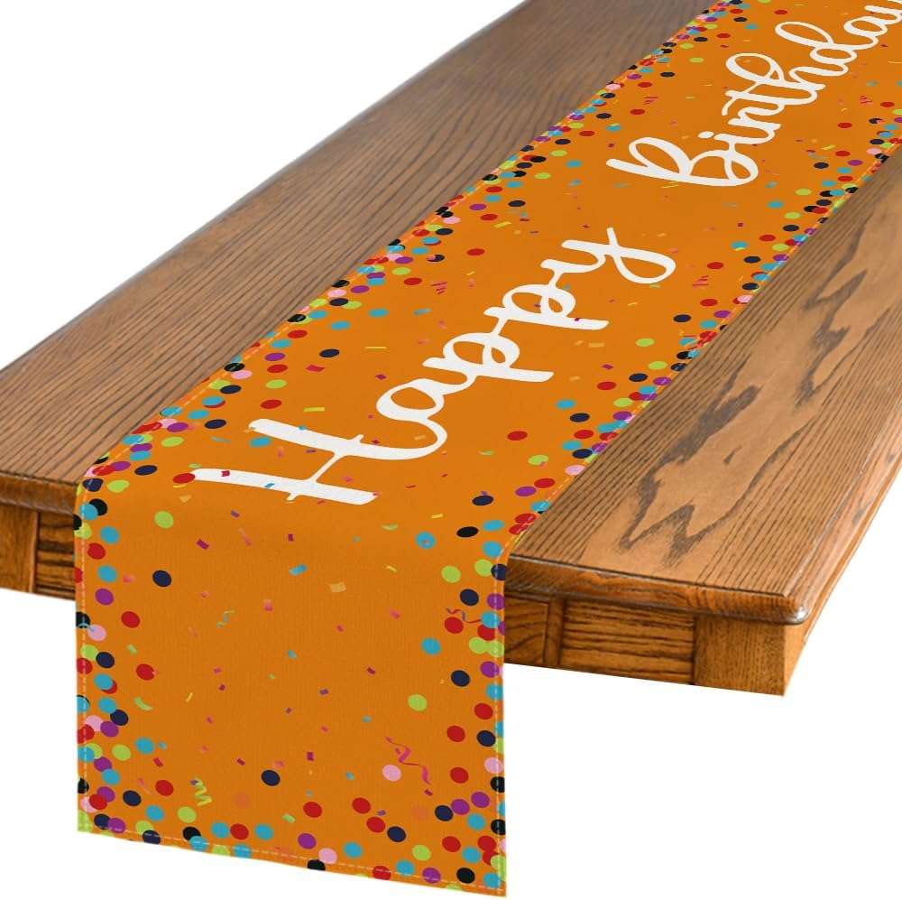 Polka Dot Orange Happy Birthday Table Runner, Seasonal Fall Thanksgiving