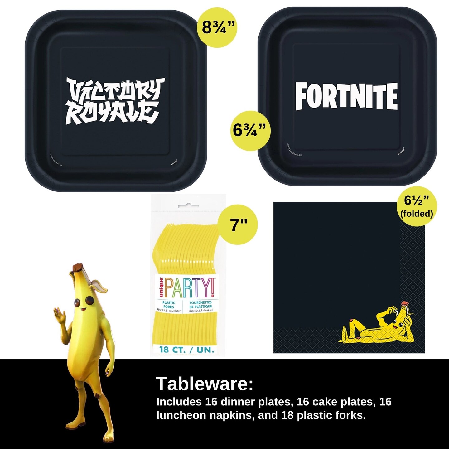 Fortnite Battle Royale Birthday Party Supplies Bundle | Fortnite Plates | Fortnite Napkins | Fortnite Tableware | Fortnite Balloons | Fortnite Decorations - Serves 16