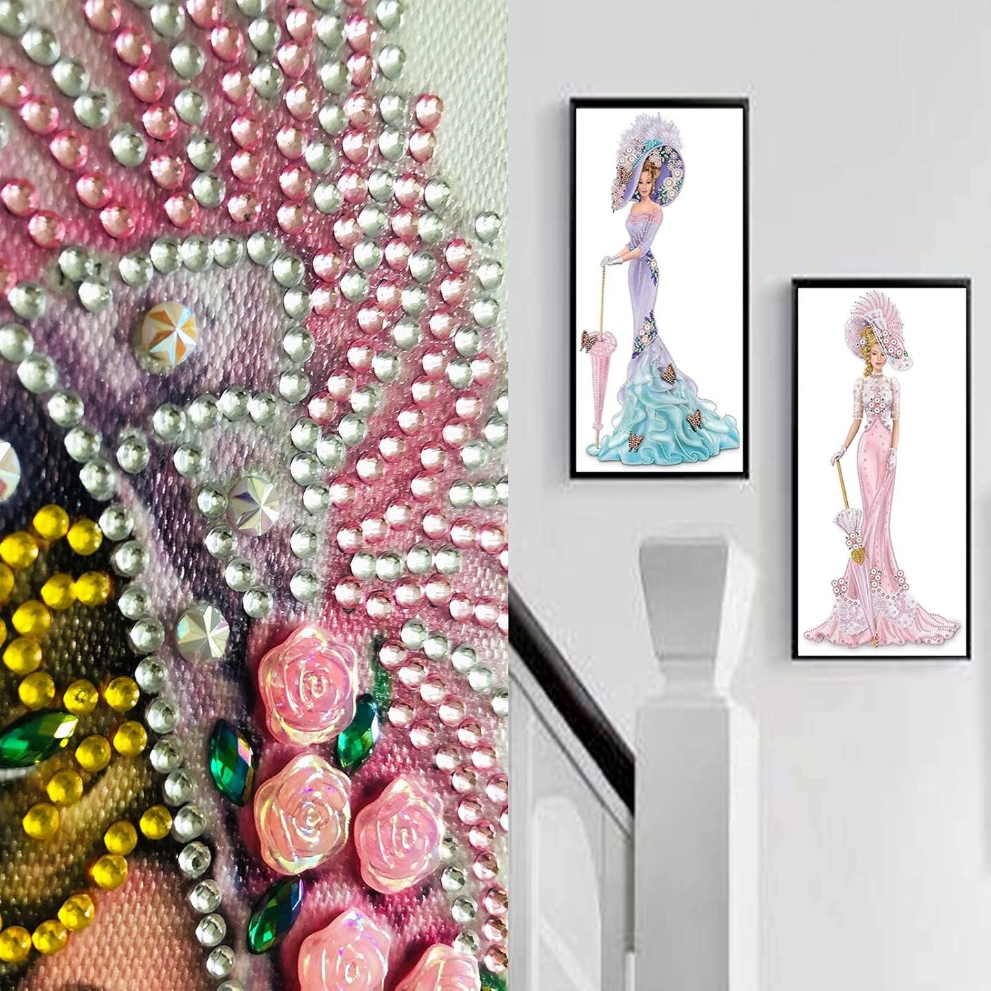 2 Pack DIY 5D Lady Diamond Art Painting Kits (2 PACK Lavender Pattern Dress Lady+Pink Dress Lady) 12.6 x 2.76 x 1.97 inches