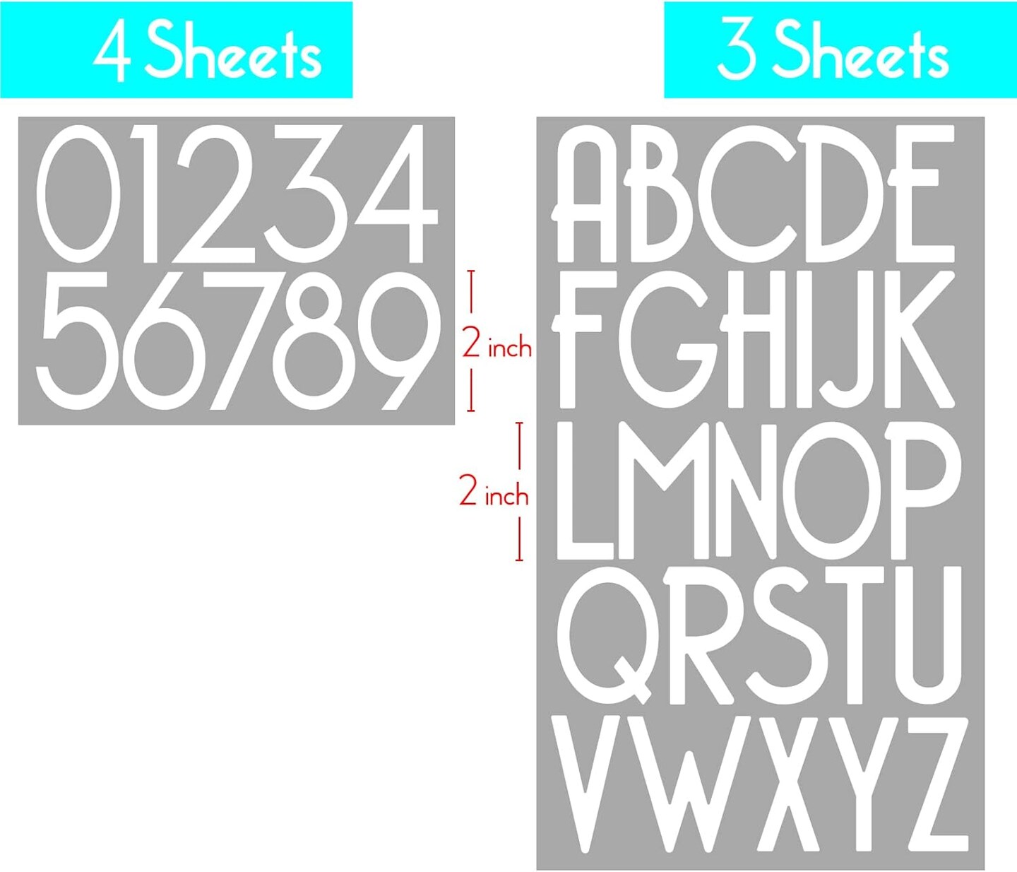 2 inch Self-Adhesive Vinyl Alphabet Letters Numbers Kit, Modern Mailbox Numbers Sticker