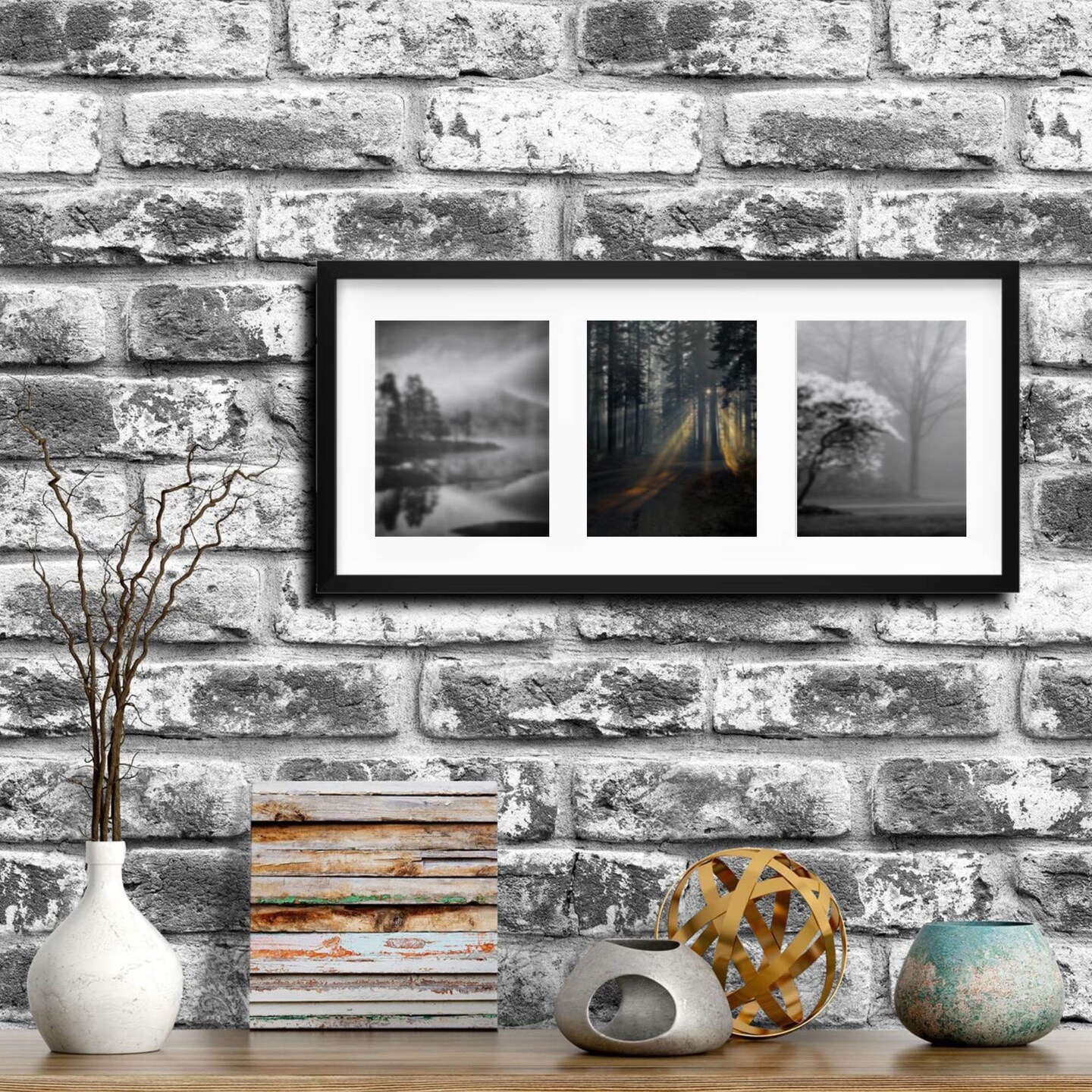 Black Frame for 3 Pictures 30x13 ¾" Sturdy Multi-Photo Display