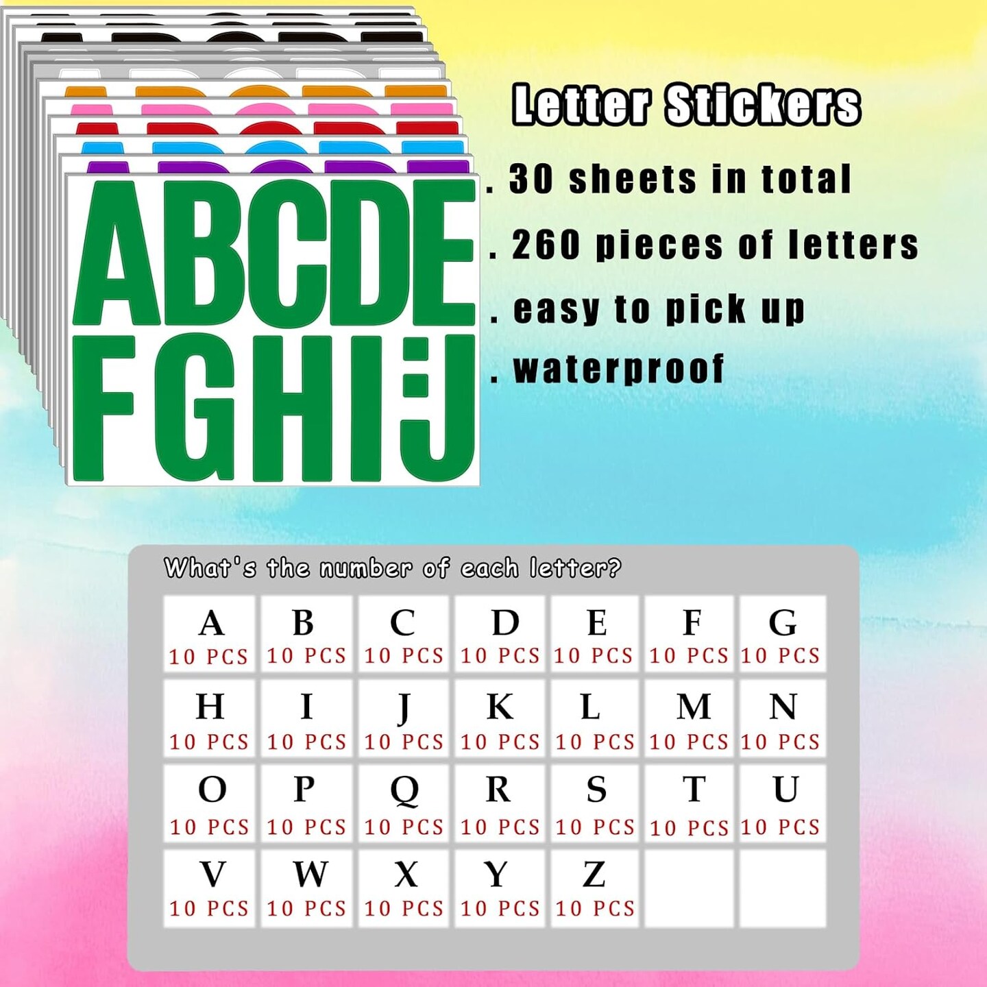 340 Pieces 30 Sheets Large Letter Stickers