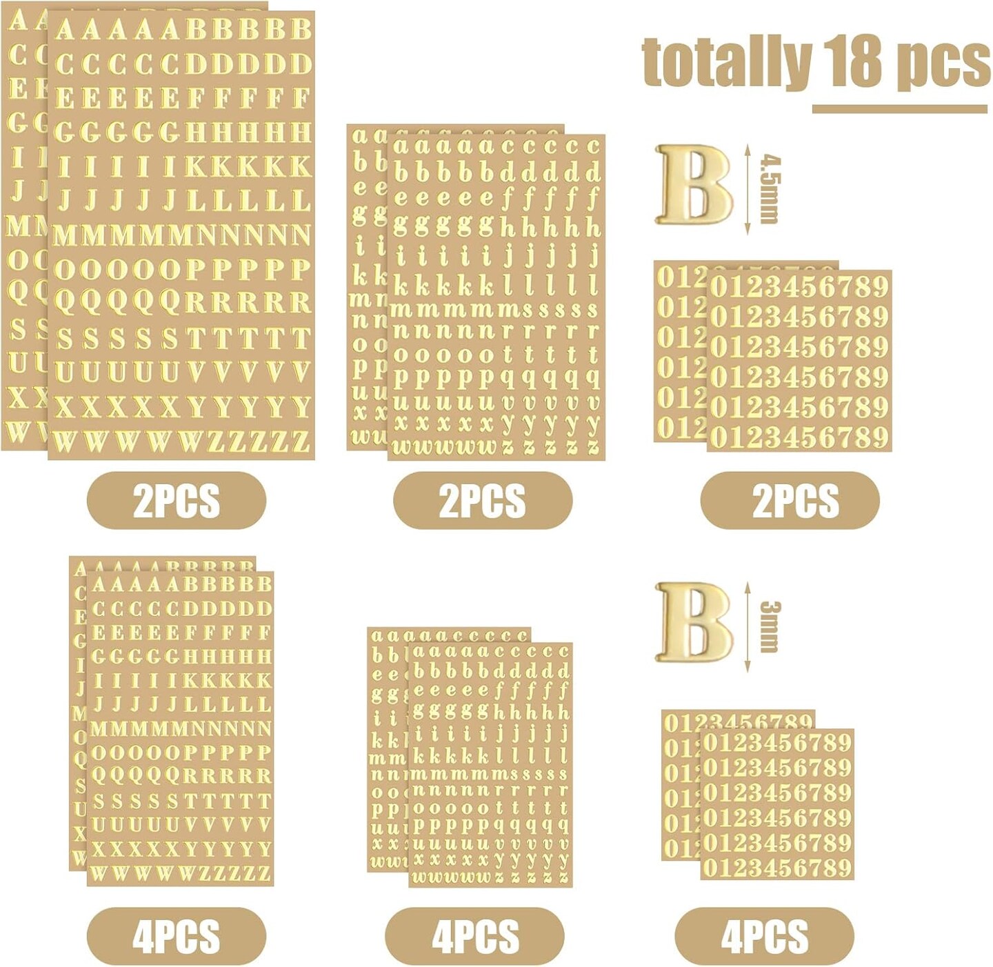 18 Sheets Small Letter Stickers Mini Alphabet Number Stickers