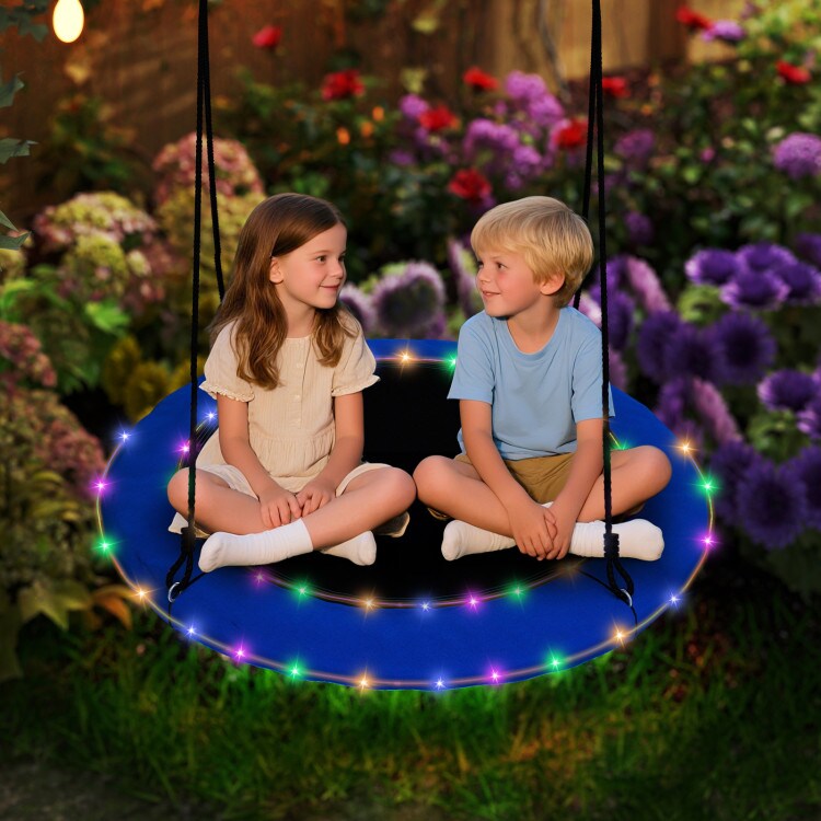 Light-Up Saucer Tree Swing for Kids 40" Round Outdoor Swing Seat with Foam-Padded Steel Frame