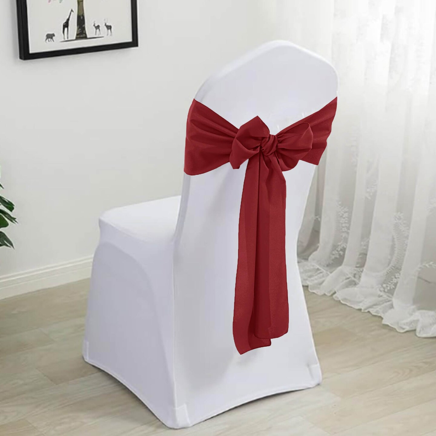 10 Pieces Burgundy Luxurious 8&#x22;x108&#x22; Polyester Chair Sashes Wrinkle Resistant Event Decor