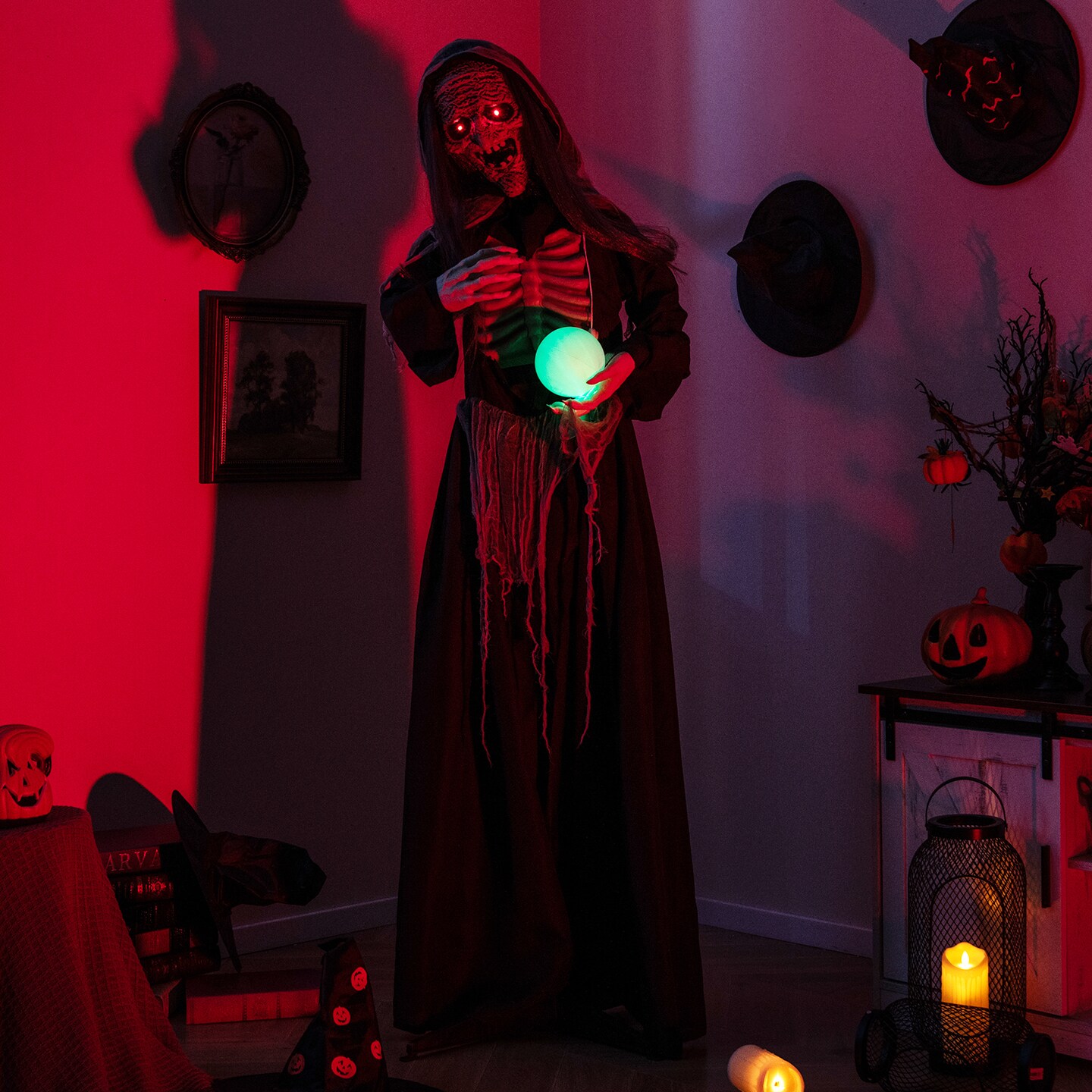 Creepy 6ft Halloween Witch Decoration with Touch-Activated Movements and Sinister Sound Effects