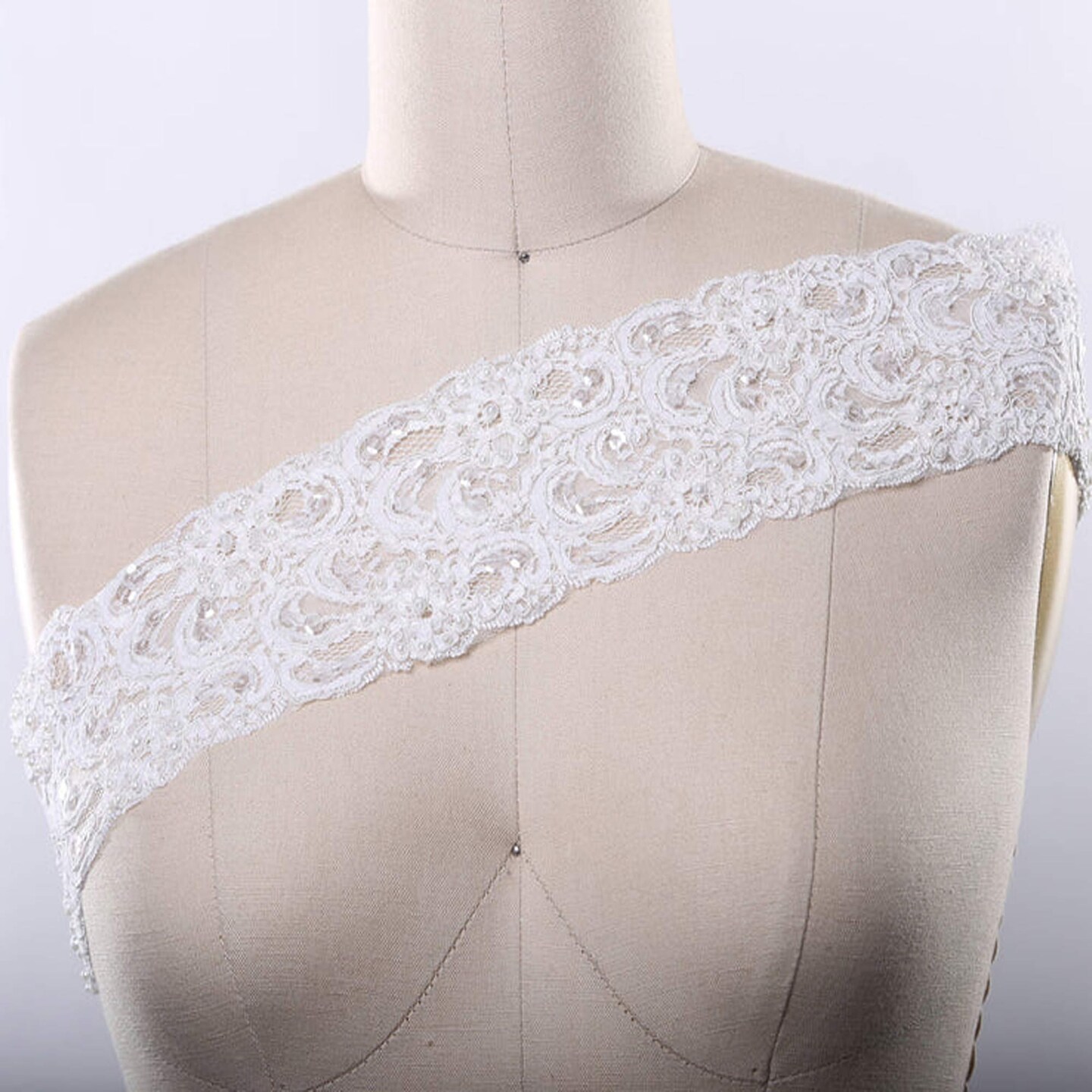1 Yard Ivory Beading Cording Opulent Alencon Bridal Lace Trim 3.75 Inches