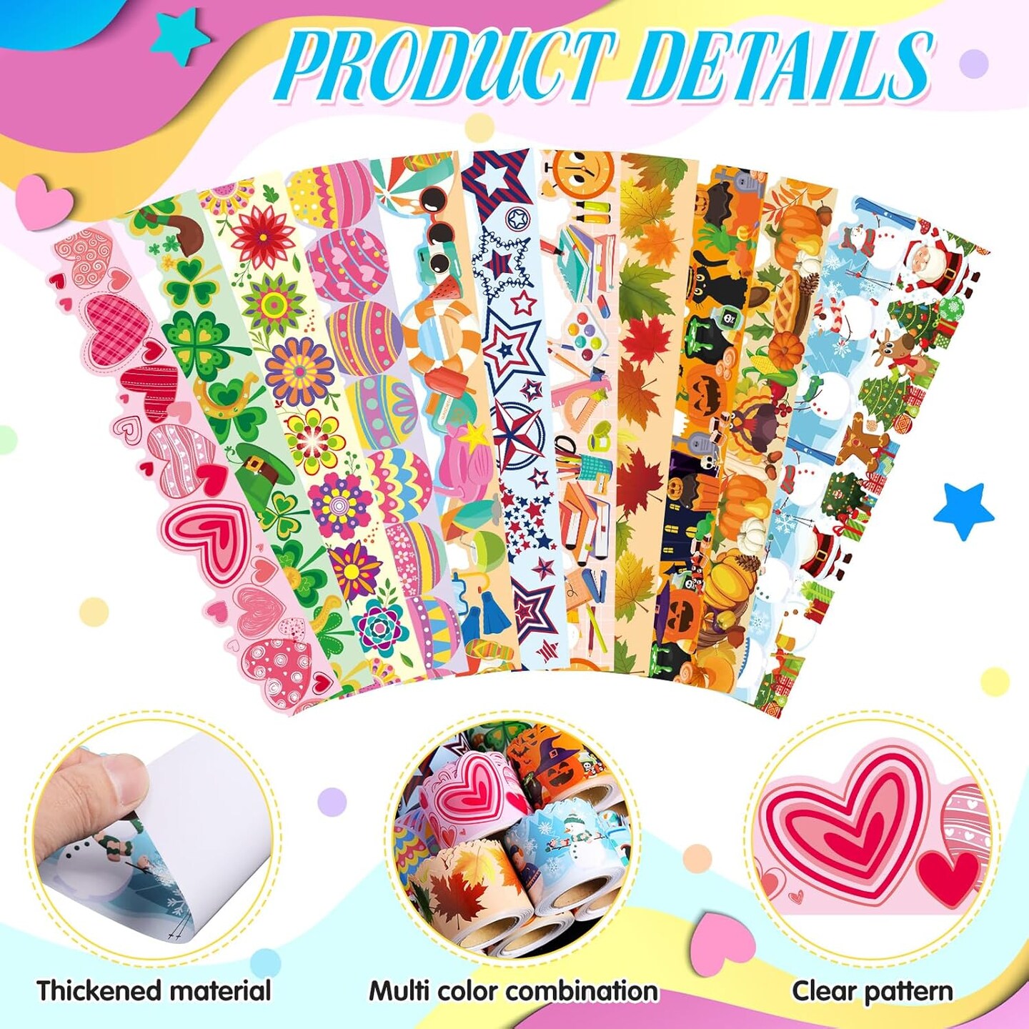 12 Rolls 394 ft Holiday Bulletin Board Borders Seasonal Bulletin Board Decorations