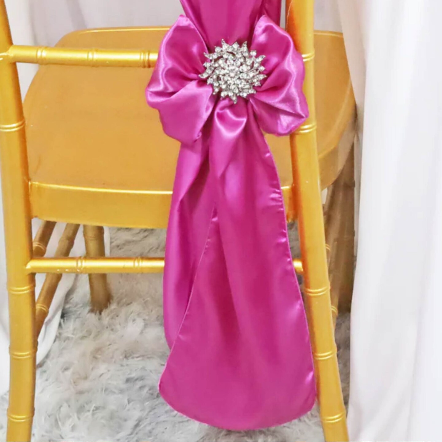 10 Pieces Magenta or Azalea Satin Chair Bands, 8"x108" Vibrant Event Wraps