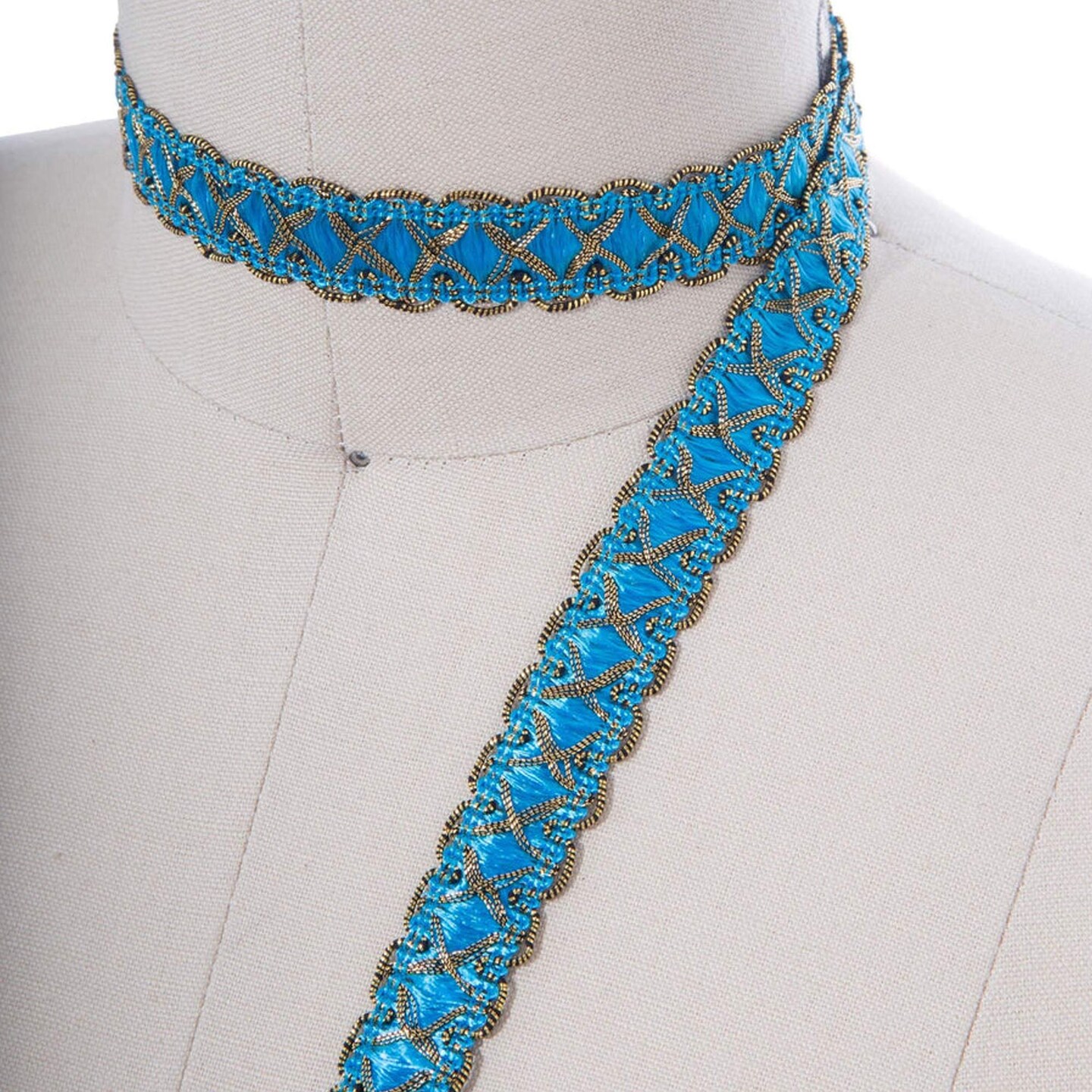 2 Yards 5/8" Lively Turquoise Blue and Gold Braided Upholstery Gimp Trim for Victorian Decor