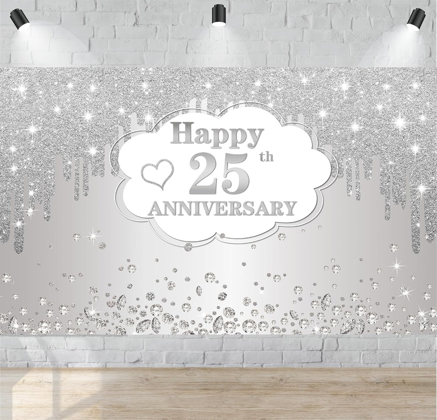 25th Wedding Anniversary Banner Decorations, Silver 25 th Wedding Anniversary (Silver)
