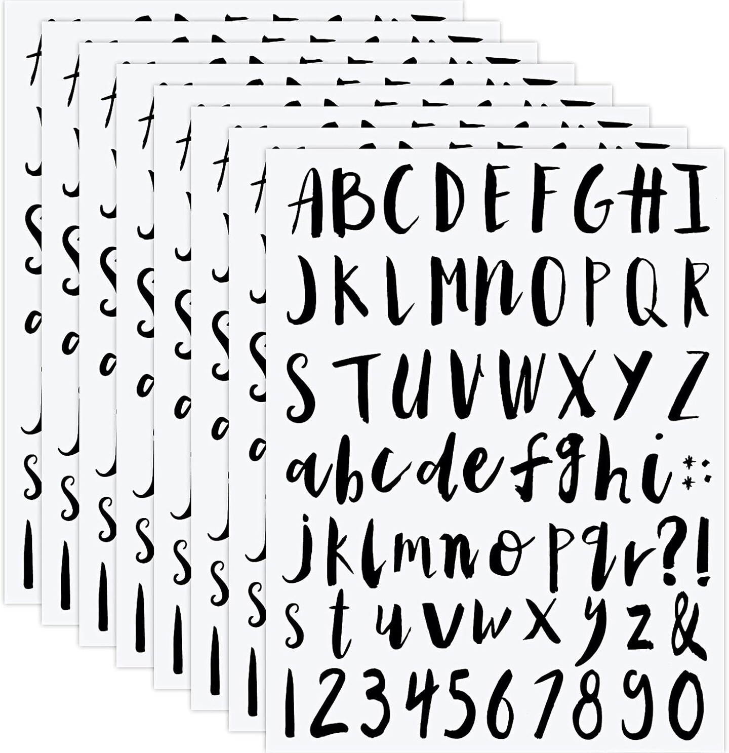 8 Sheets Vinyl Cursive Letter Alphabet Number Stickers (Black) 9.06 x 7.09 x 0.04 inches