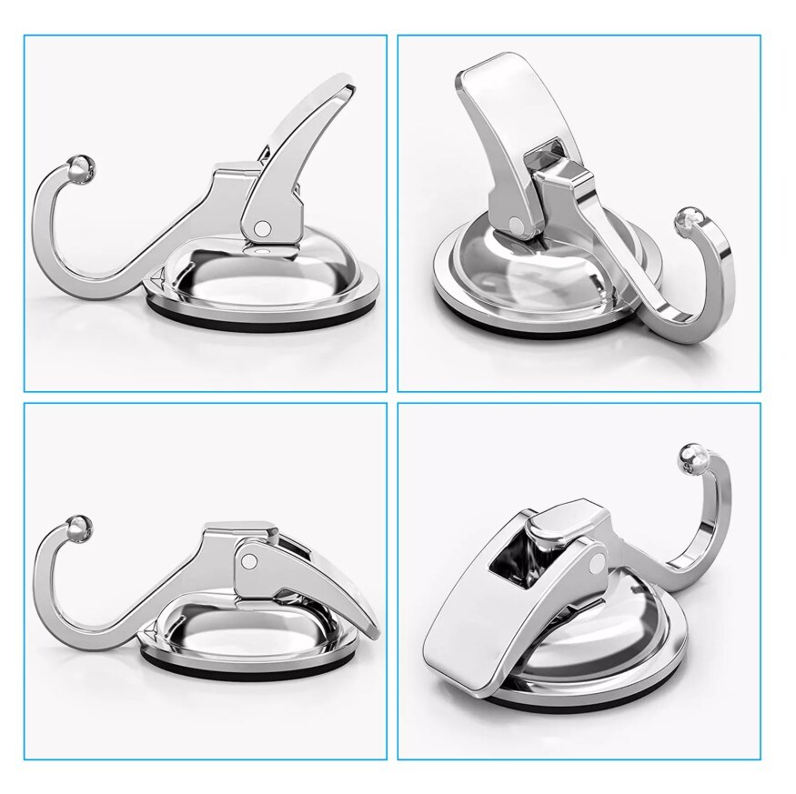 No drill suction cup hooks for bathroom 2 Pack Shower Towel Suction Hooks, Wall Mount Towel Holder, Silver