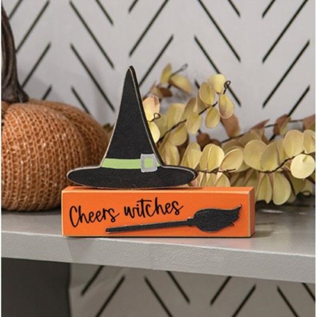 Stacked Cheers Witches Halloween Sign Block for Shelf or Tray Display