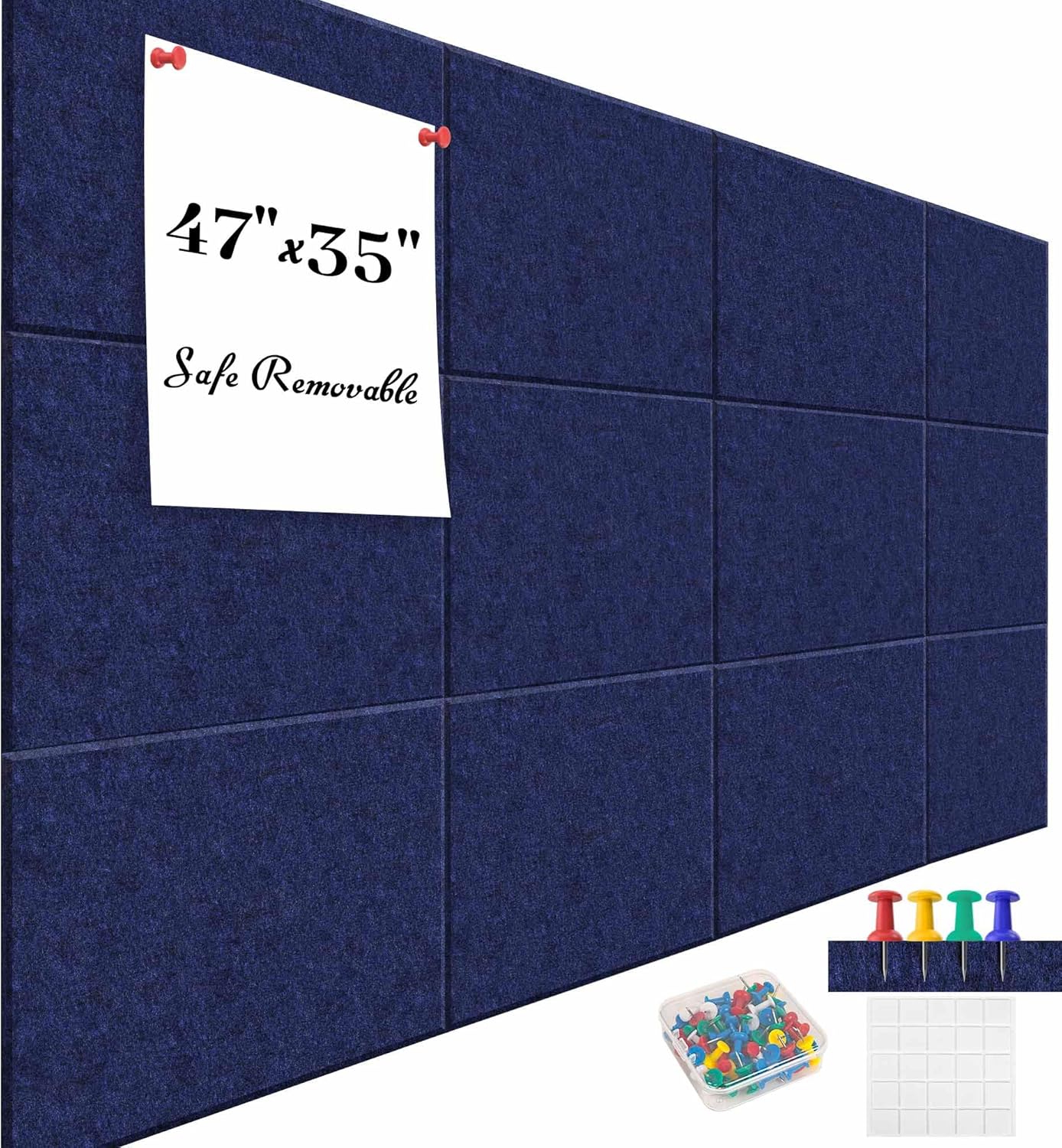 12 Pack Felt Wall Tiles for Office Wall Decor,Felt Bulletin Board Tiles (Dark Blue)