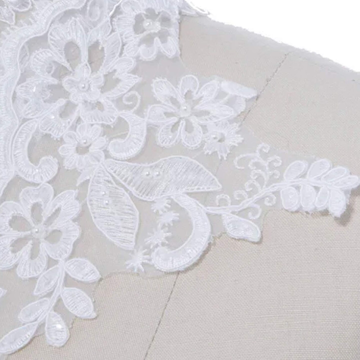 1 Yard 6 Inch White Sequin Beaded Bridal Lace Trim for Wedding Gowns and Veils