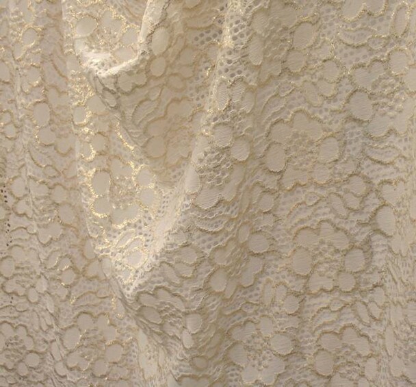 1 Yard Ivory Gold Foil Lace Fabric by the Yard, 52/54&#x22; Wide Soft Apparel Material