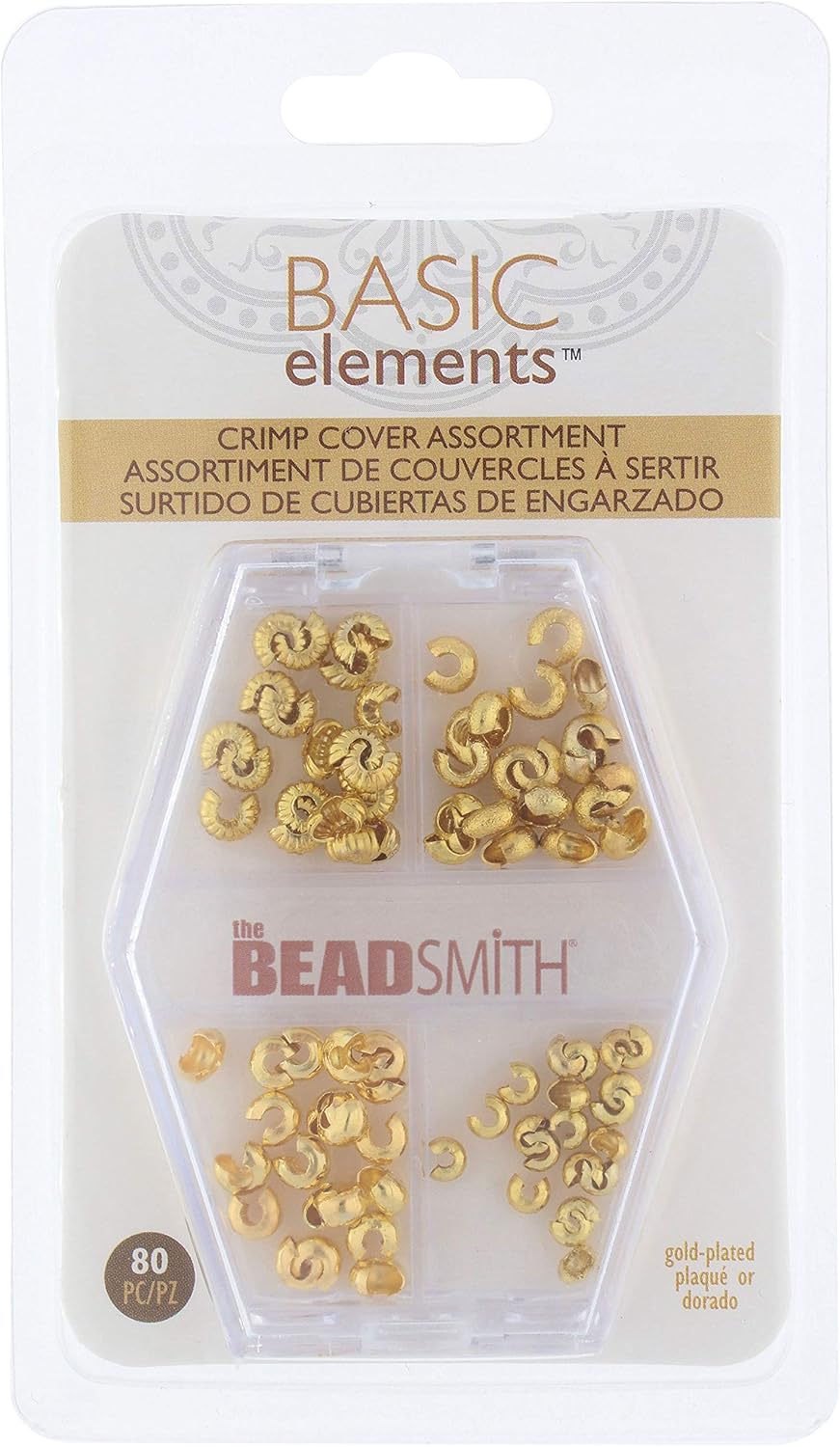 The Beadsmith Basic Elements The Beadsmith Basic Elements Crimp Bead Covers for Hiding Crimped Beads and Preventing Snagging Jewelry on Fabric, Assorted Sizes, Gold Color Bead Covers (Gold)