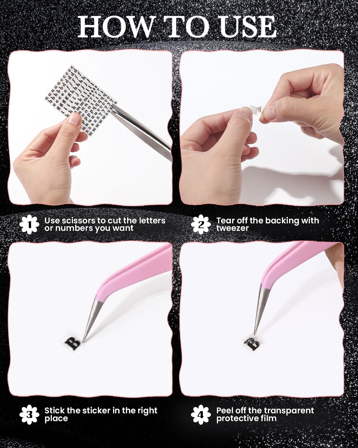 Letter Stickers 0.11inch with Tweezer Small Alphabet Decals 6 Sheets