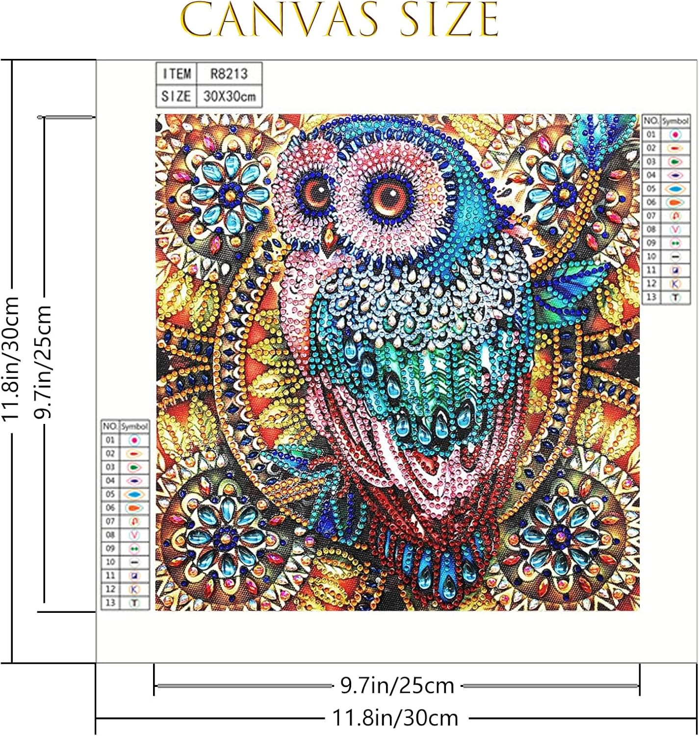 Owl Diamond Art Painting Kits for Adults (golden) 12 x 12 x 0.1 inches