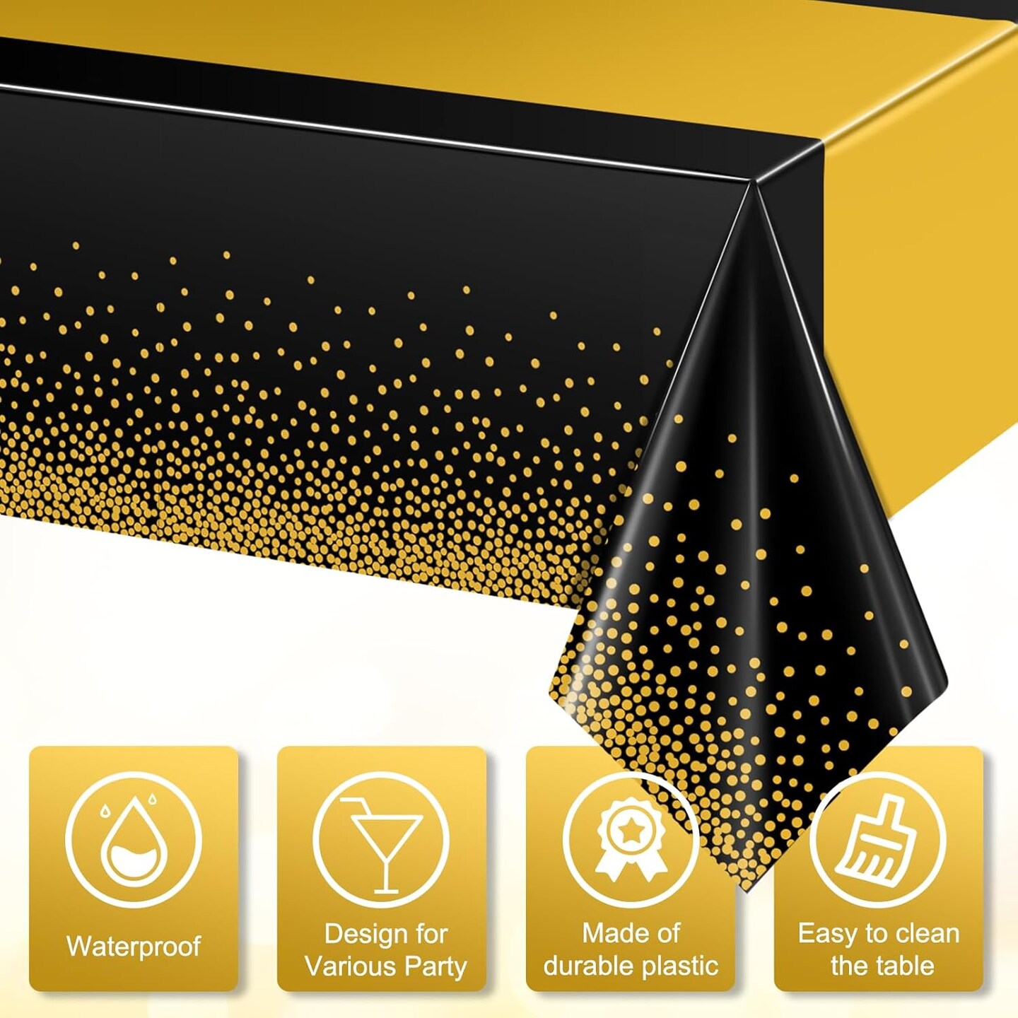 3Pcs Black and Gold Tablecloth Party Decorations