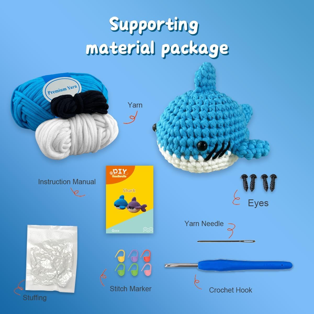 Shark Blue Beginner&#x27;s Crochet Kit