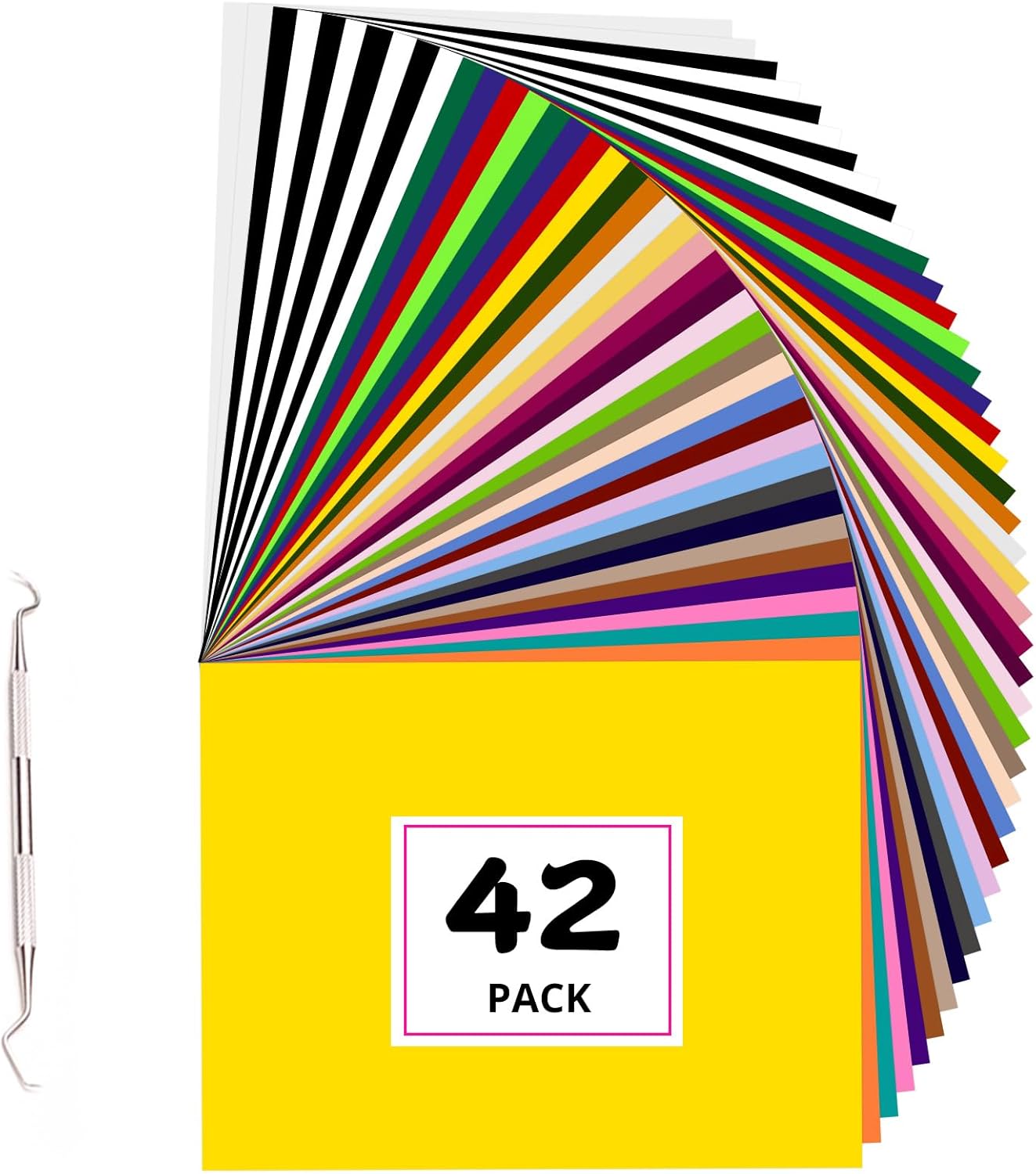 42 Pack Iron on Vinyl HTV Vinyl Sheets 30 Assorted Colors with 2 Teflon Sheets-12&#x22; x 10&#x22;