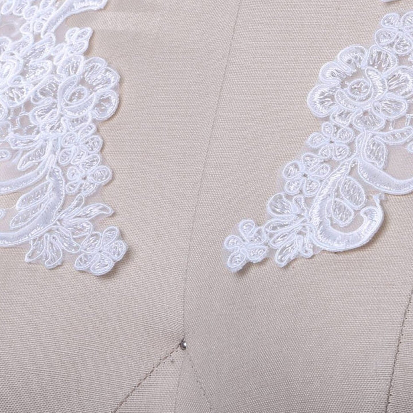 White Alencon Lace Applique Pair With 9 X 3 Inch Mirrored Design