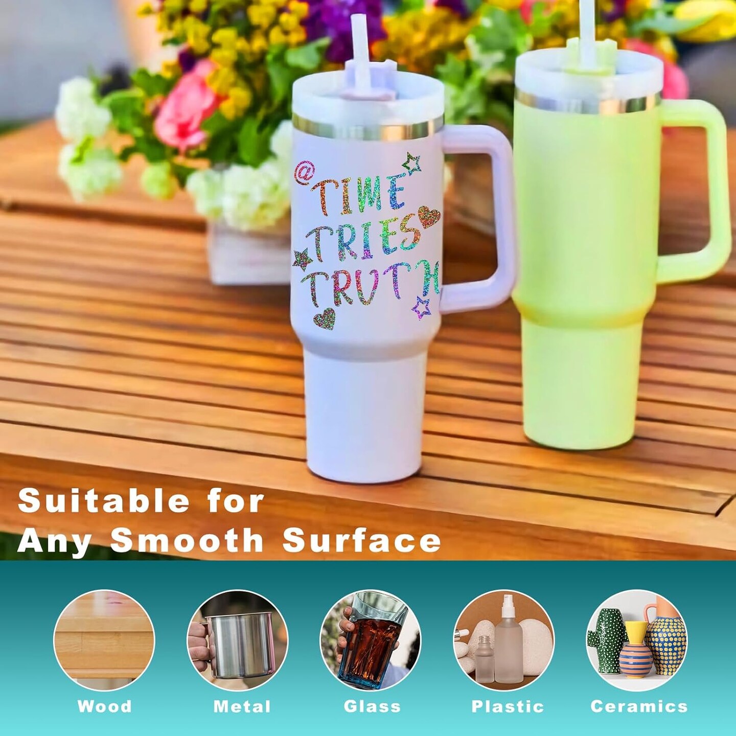 Vinyl Letter Stickers for Stanley Cups Waterproof (Glitter)7 x 7 x 0.5 inches